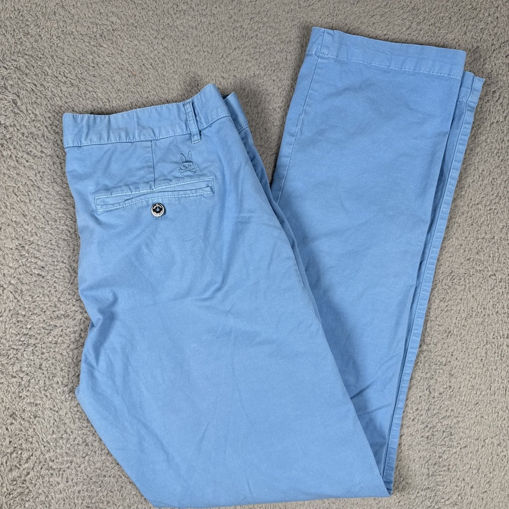 Psycho Bunny Chino Pants Men's 34x31 Wills Light Blue Flat Front *Missing button
